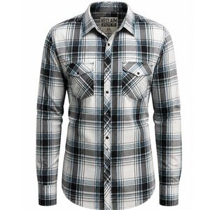 Reclaim Athletic Fit Mens XXL Blue Plaid Western Pearl Snap Long Sleeve Shirt